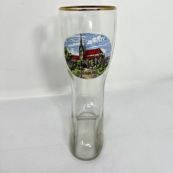 October Fest Liquor Beer Boot GLASS Cup Augsburg Pressed Clear Collect RARE VTG - Picture 8 of 12